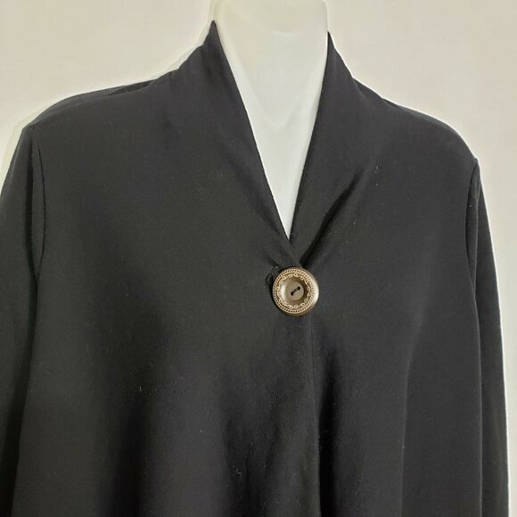 Chatoyant Womens Swing Cardigan Size Small Black Single Wood Button Rayon Stretc - Picture 3 of 10